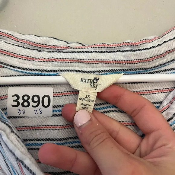 Terra & Sky Womens White Striped Button Up Shirt Pocket 3X Collared Long Sleeve - Picture 9 of 9